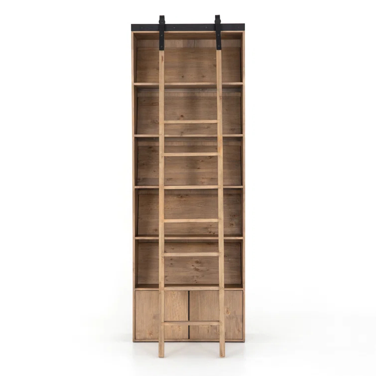 Haiden Contemporary Smoked Pine and Iron Ladder Bookshelf