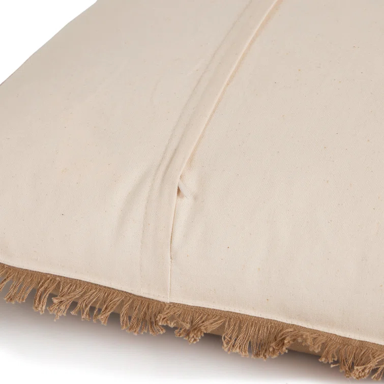 Khaki Cotton Rectangular Handwoven Eyelash Throw Pillow