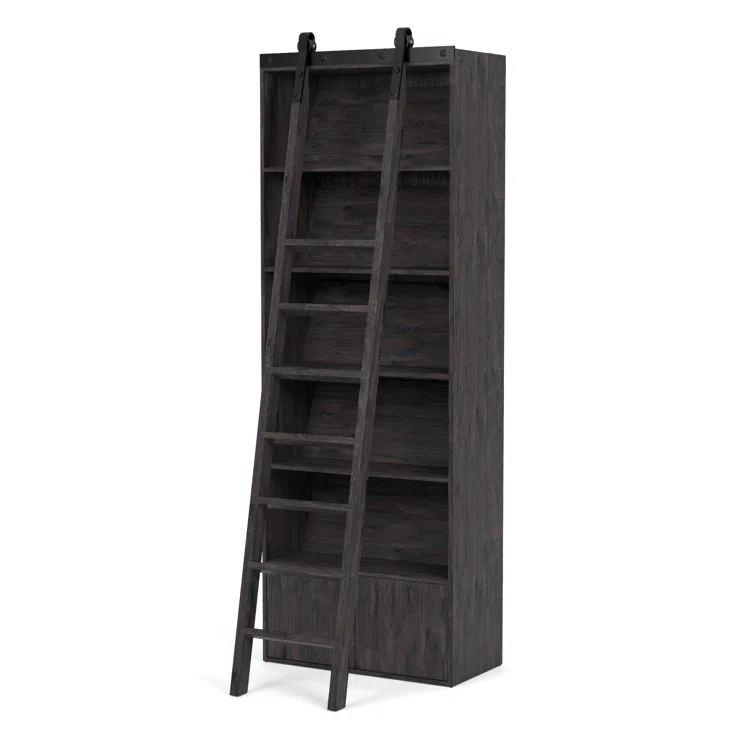 Haiden Dark Charcoal Solid Pine Bookshelf with Ladder