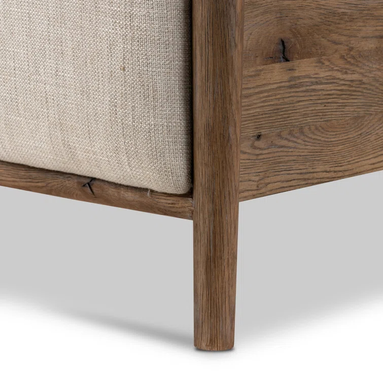 King Weathered Oak Upholstered Linen Bed with Headboard