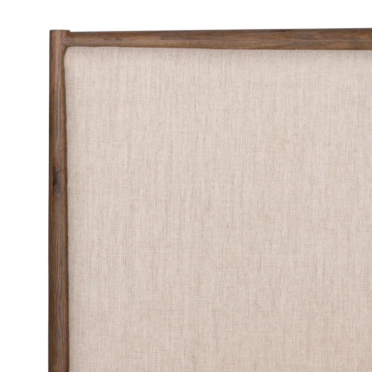 King Weathered Oak Upholstered Linen Bed with Headboard