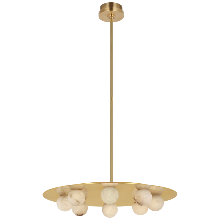 Mirrored Antique Brass 8-Light LED Chandelier with Marble Accents