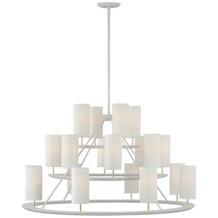Trevi Matte White and Gild 20-Light Chandelier with Linen Shades