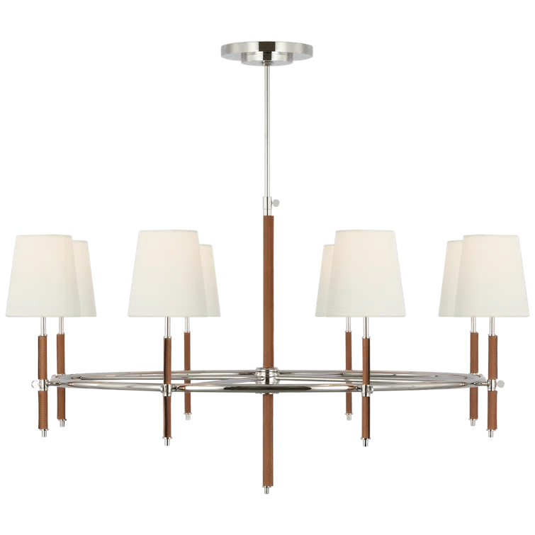 Bryant Polished Nickel and Leather 8-Light Drum Chandelier