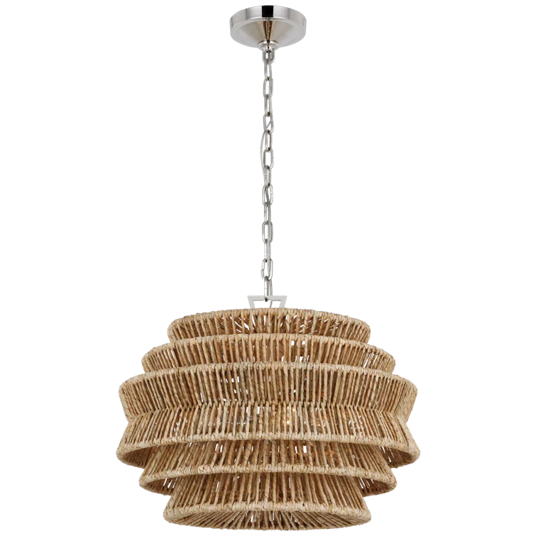 Antigua Polished Nickel and Natural Abaca Drum Chandelier