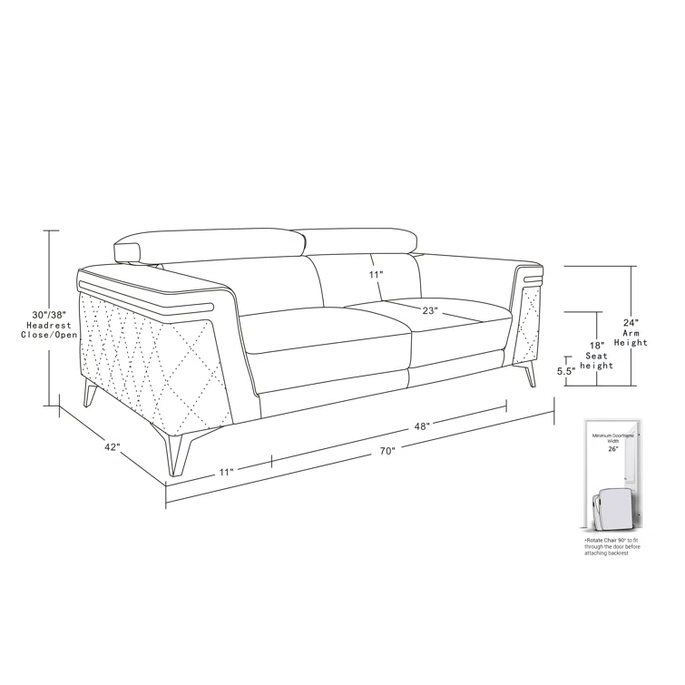 Belleville 70'' Top Grain Genuine Leather Loveseat