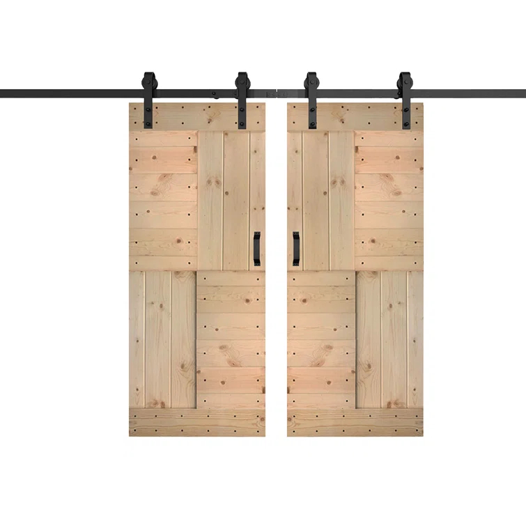 Patented Product S Series Solid Wood Double Sliding Barn Door With Hardware Kit(Set of 2)-Assembly Needed (Set of 2)