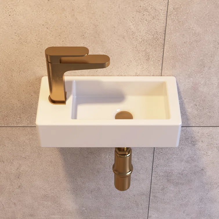 Liberty 14.57'' x 7'' Vitreous China Rectangular Wall Mount Bathroom Sink with Left Faucet Hole for Small Space