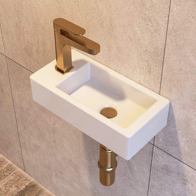 Liberty 14.57'' x 7'' Vitreous China Rectangular Wall Mount Bathroom Sink with Left Faucet Hole for Small Space