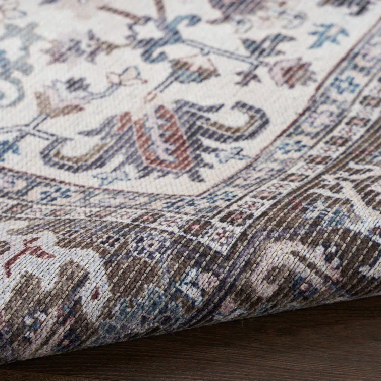 Oriental Machine Washable Cotton/Polyester Area Rug in Ivory/Olive