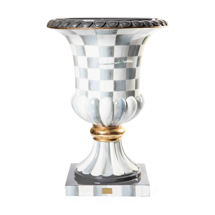 Handmade Gray and White Fiberglass Pedestal Urn