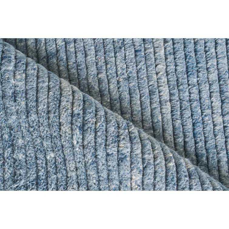 Kaza Rectangle Striped Hand Loomed Wool Area Rug in Blue