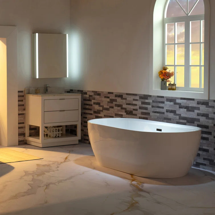 WoodBridge 72'' x 35.375'' Freestanding Acrylic Double Ended Bathtub with Wide Rim,  - Available in Glossy White/Black, with 5 Finish Options for Trim B0059-MB