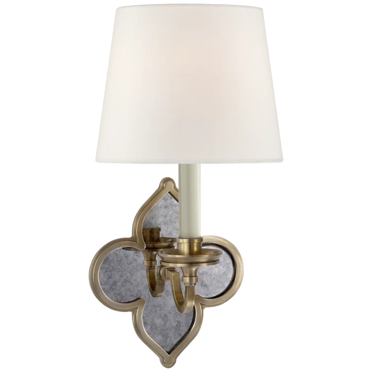 Natural Brass Dimmable Wall Sconce with White Shade