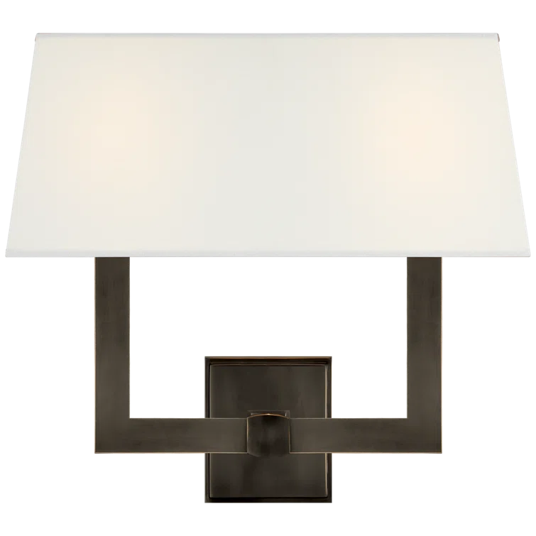 Bronze and Black Double Light Wall Sconce with Paper Shades