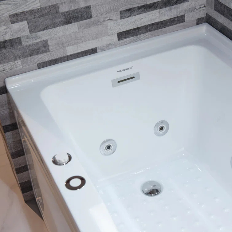 60" x 30" Whirlpool Heated Rectangular Alcove Acrylic Bathtub with Chrome/Matte Black Drain and Overflow