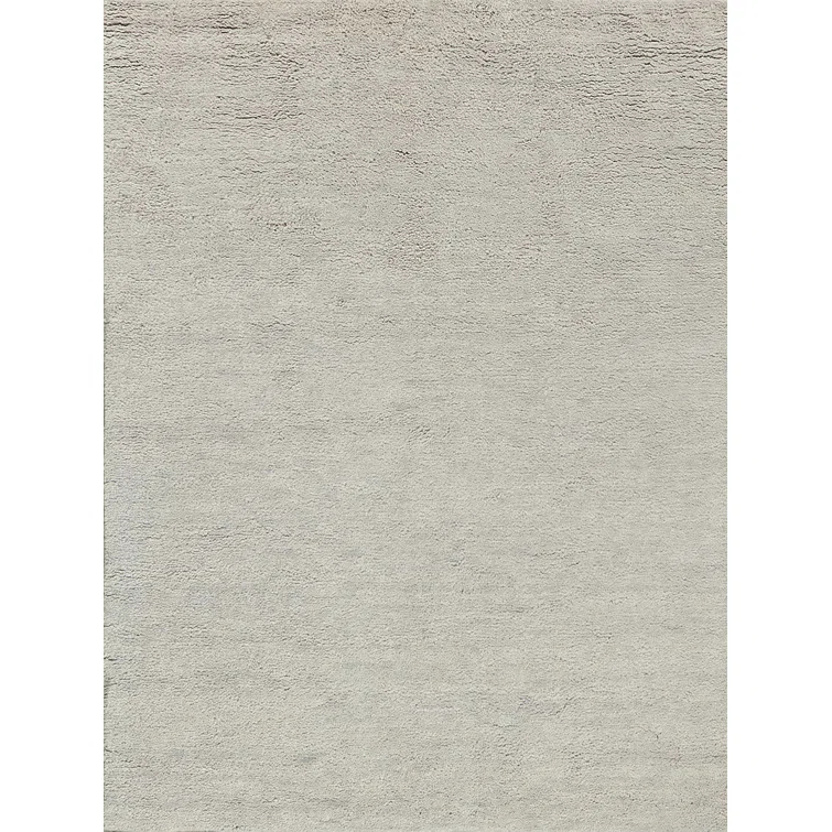 Merino Rectangle Solid Color Hand-Knotted Wool Area Rug in Silver