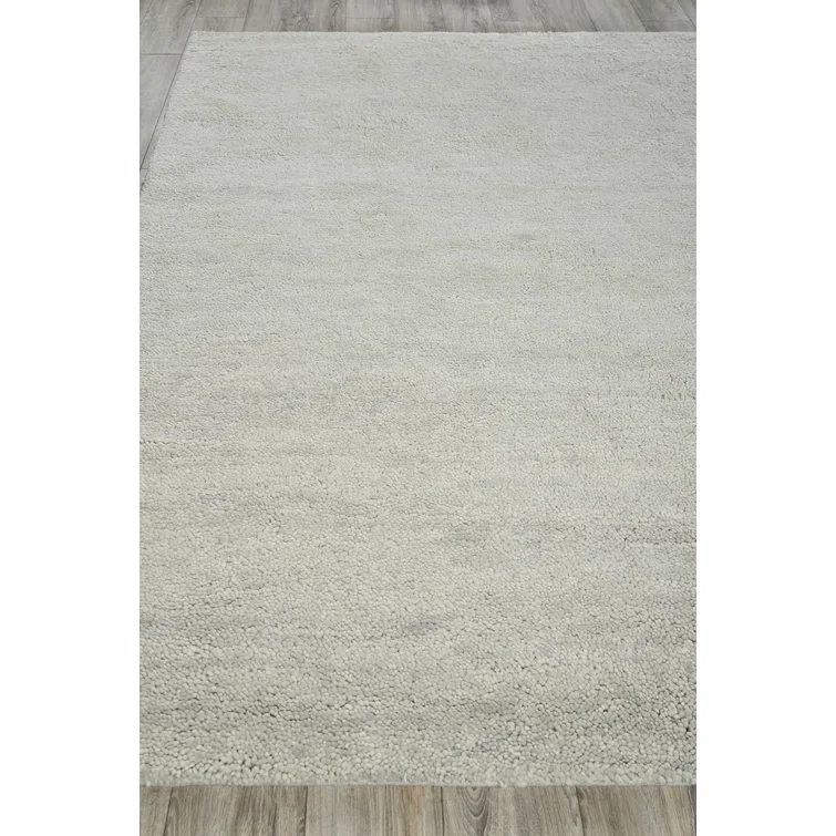 Merino Rectangle Solid Color Hand-Knotted Wool Area Rug in Silver