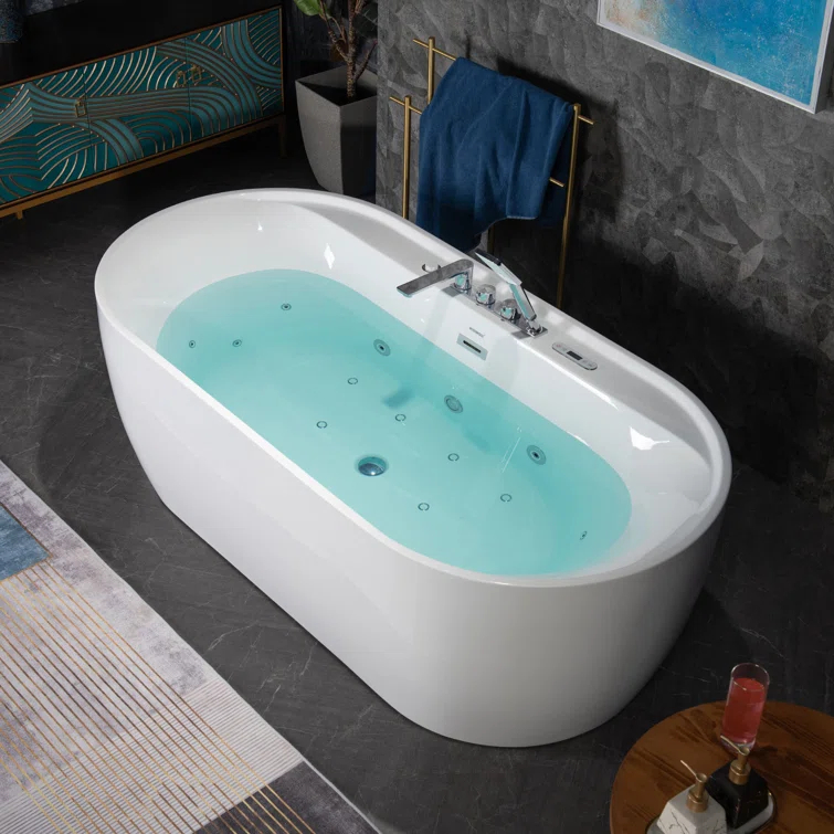 72" x 35.4" Whirlpool and Air Bath Heated Soaking Combination Tub with Tub Filler