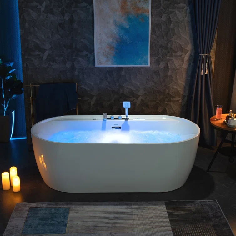 72" x 35.4" Whirlpool and Air Bath Heated Soaking Combination Tub with Tub Filler