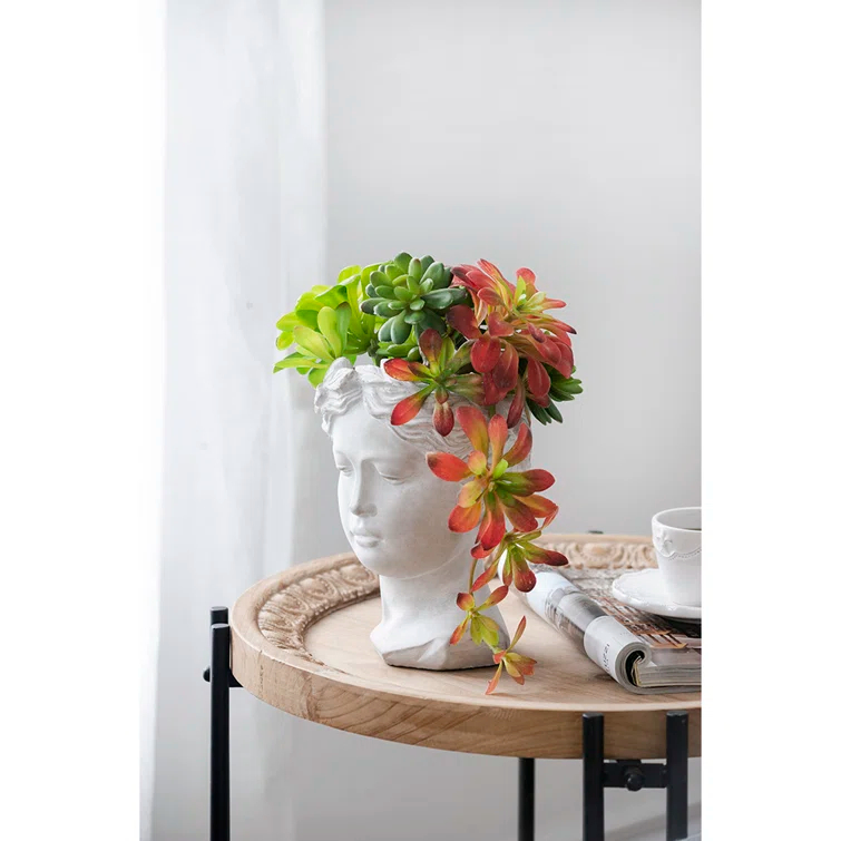 White Cement Bust Table Vase Set