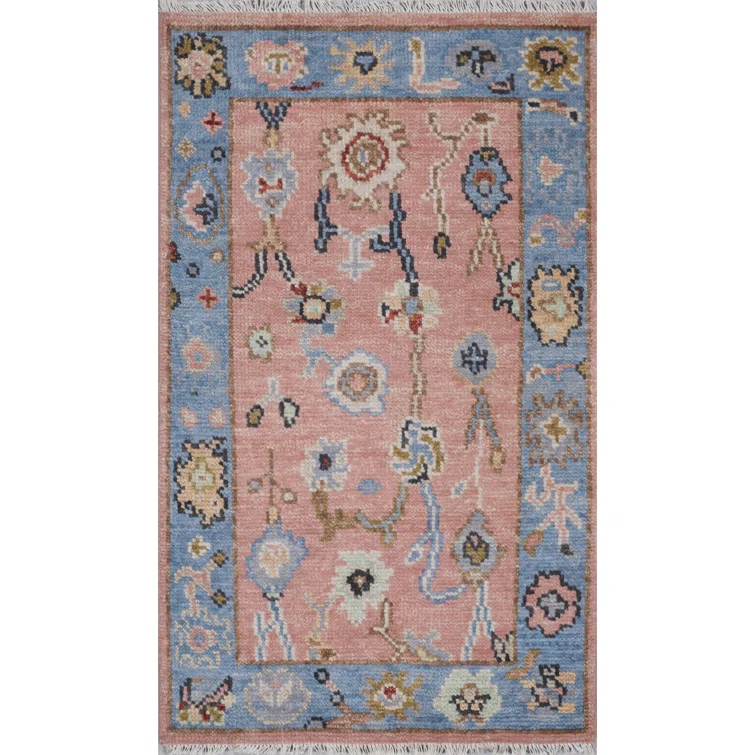 Afterglow Oriental Hand-Knotted Wool Area Rug in Sunset/Blue/Beige