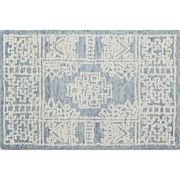 Hardanger Oriental Hand Tufted Wool Area Rug in Denim/White