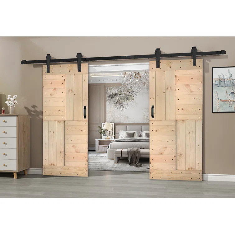 Patented Product S Series Solid Wood Double Sliding Barn Door With Hardware Kit(Set of 2)-Assembly Needed (Set of 2)