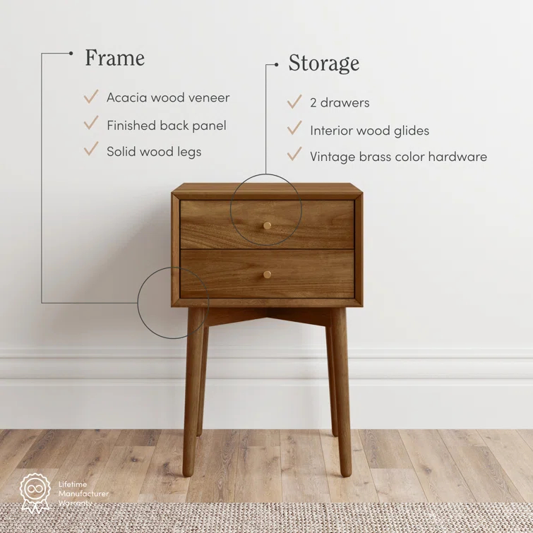 Harper 2-Drawer Wood Nightstand with Storage