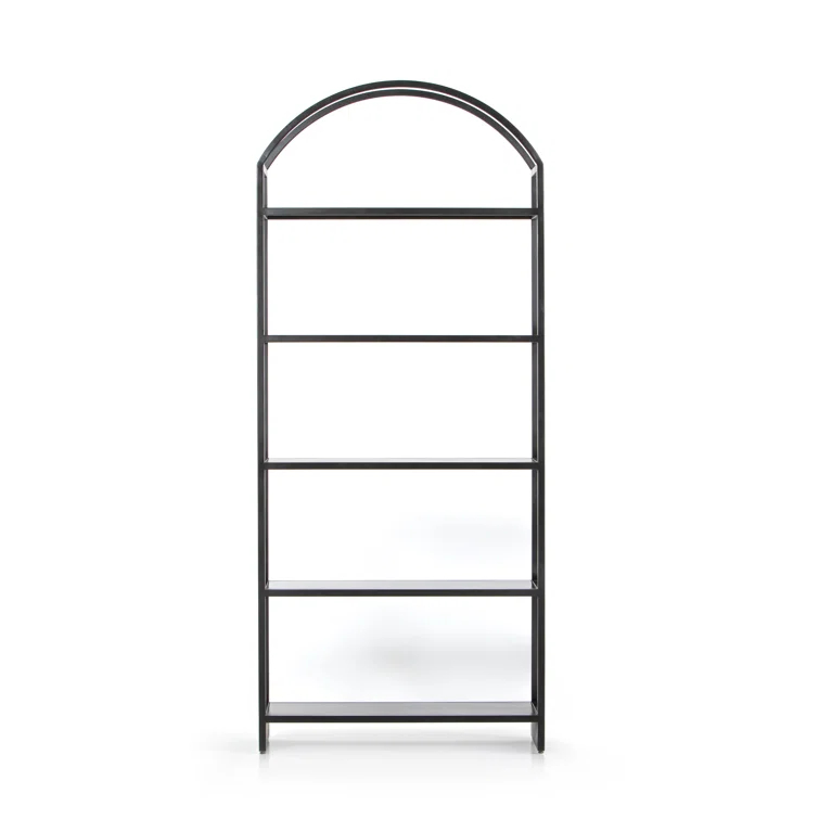 Modern Arched Black Iron Etagere Bookcase 39.5" W