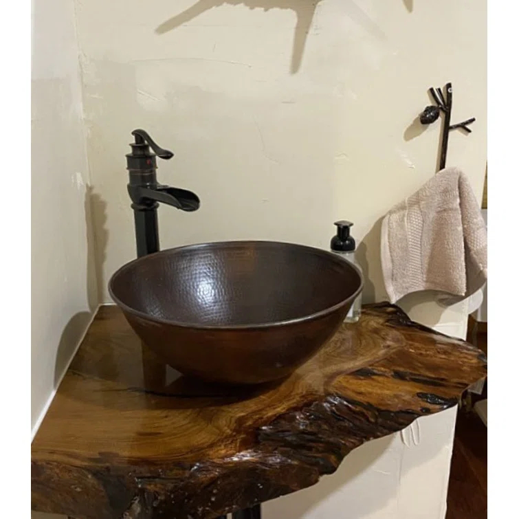 14"Round Copper Vessel Bathroom Sink