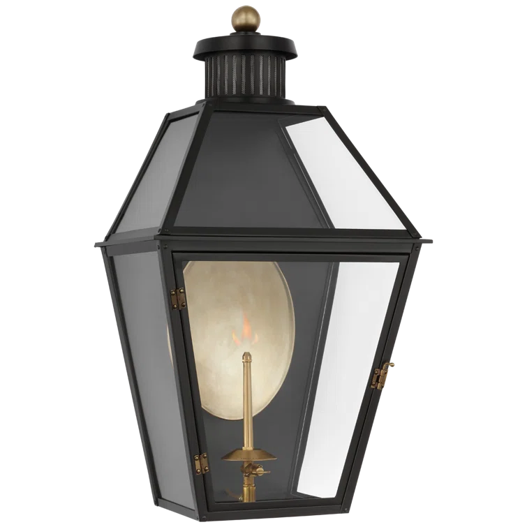 Matte Black Gas Outdoor Wall Lantern with Clear Glass