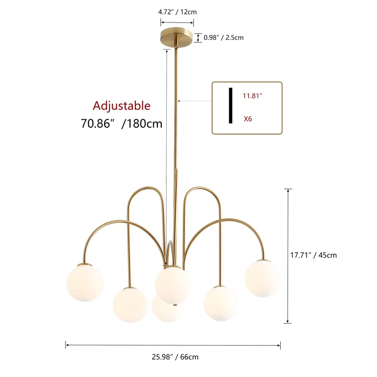 Abrial 6 - Light 25.98 inch Sputnik Empire Glass Shade Chandelier