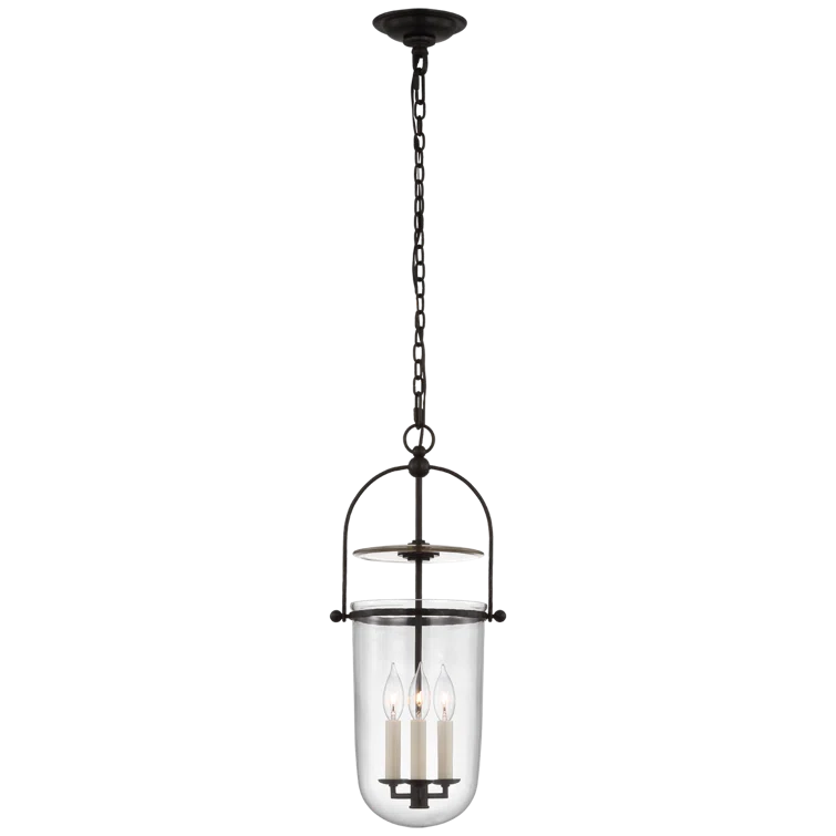 Aged Iron and Mercury Glass Bowl Pendant Light