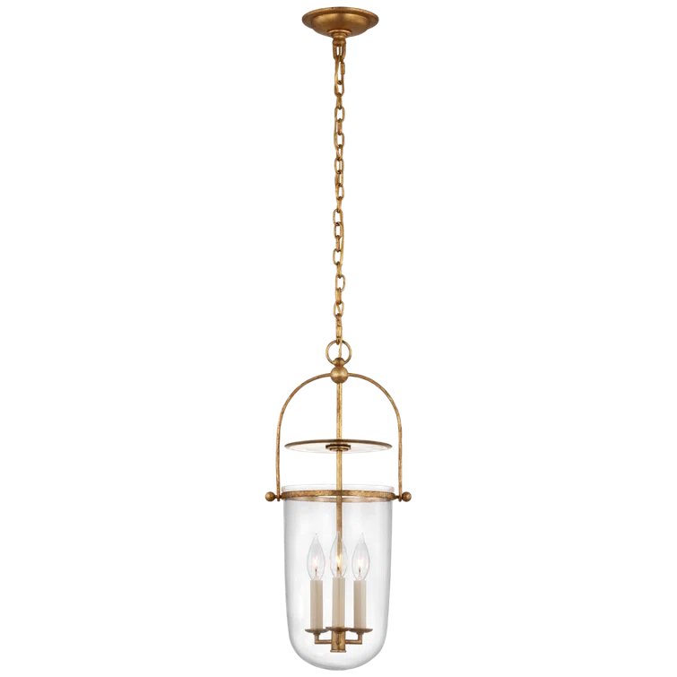 Gilded Iron and Clear Glass 3-Light Indoor/Outdoor Pendant