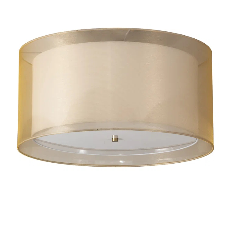 Antique Brass and Beige Drum LED Flush Mount