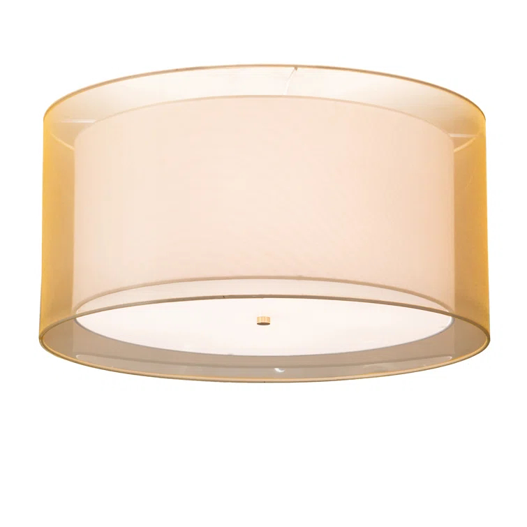 Antique Brass and Beige Drum LED Flush Mount