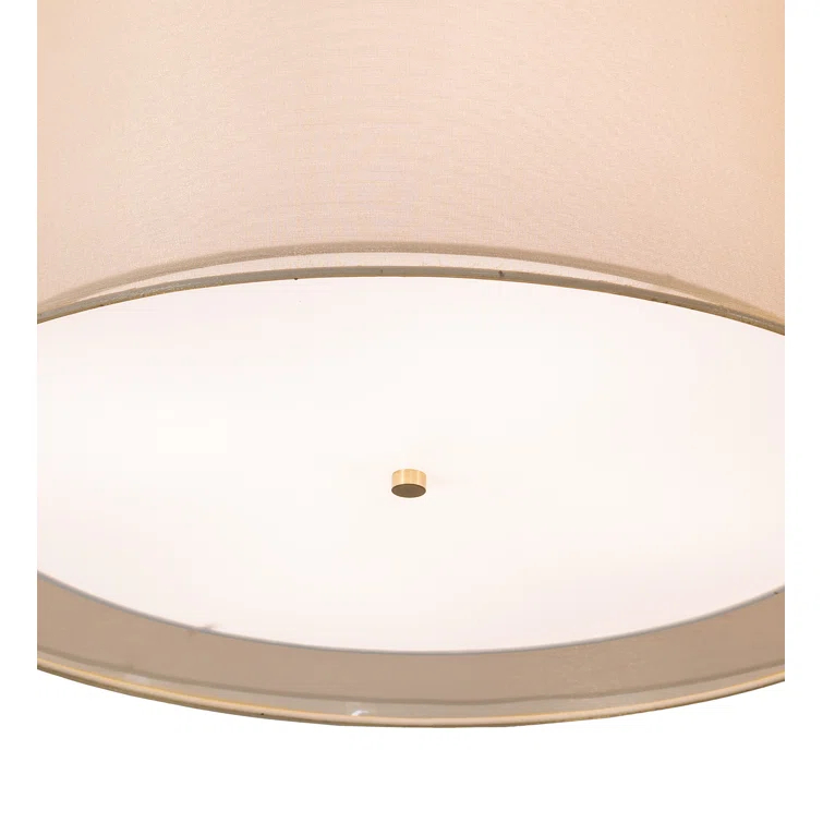 Antique Brass and Beige Drum LED Flush Mount
