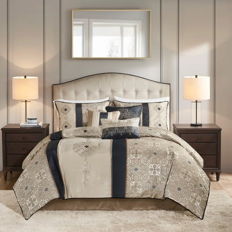 Madison Park Donovan 7 Piece Jacquard Comforter Set with Throw Pillows