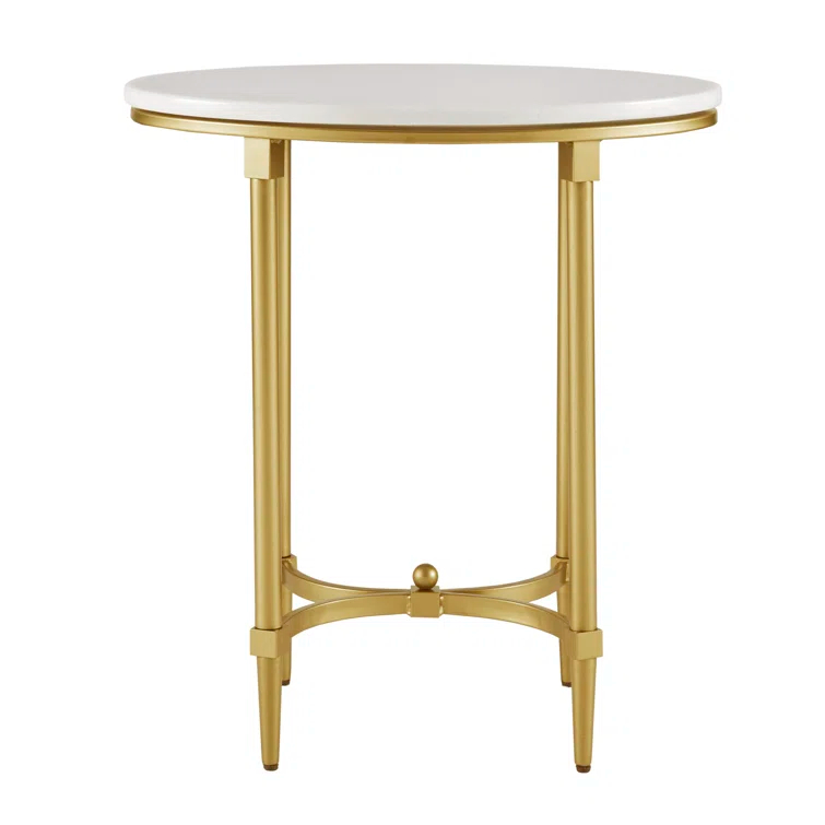 Bordeaux Marble Top Oval Gold Metal End Table