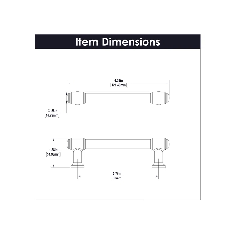 Piper Kitchen Handles, Solid Core Drawer Pulls for Cabinet Doors, 3-3/4" (96mm)