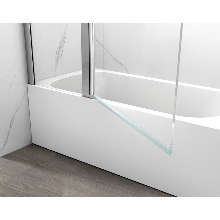 43" W x 58" H Frameless Glass Hinged Bathtub Shower Door with Clear Tempered Glass