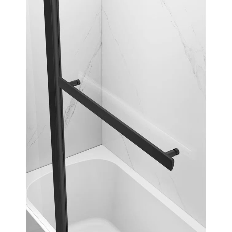 43" W x 58" H Frameless Glass Hinged Bathtub Shower Door with Clear Tempered Glass