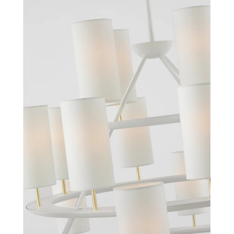 Trevi Matte White and Gild 20-Light Chandelier with Linen Shades