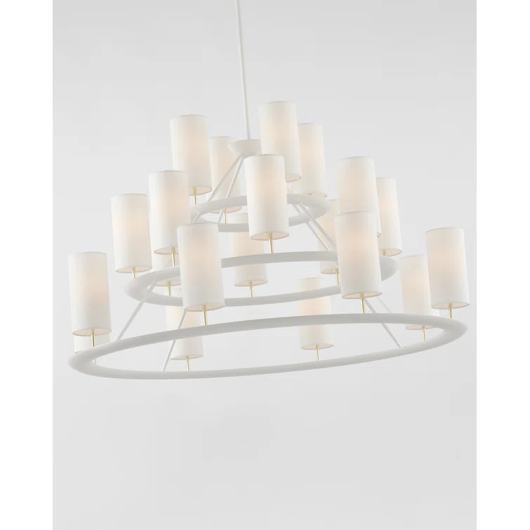 Trevi Matte White and Gild 20-Light Chandelier with Linen Shades