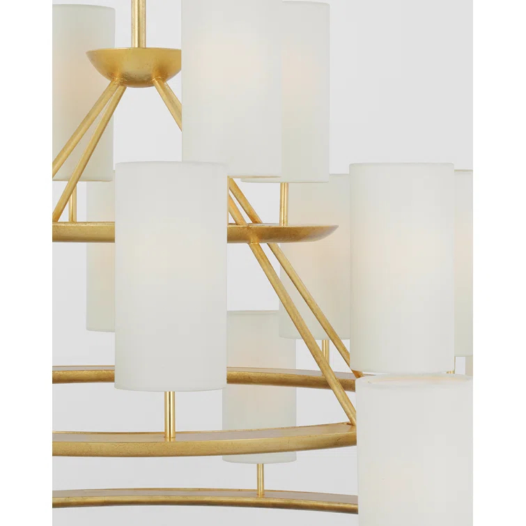 Trevi Matte White and Gild 20-Light Chandelier with Linen Shades