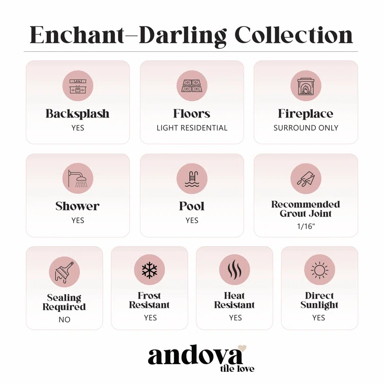 Enchant-Darling 1-in. x 3-in. Brick Joint Polished Glass Wall & Floor Mosaic Tile