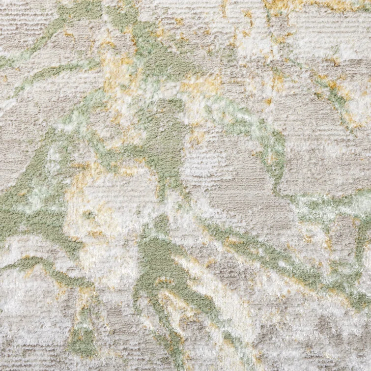 TOWN & COUNTRY LUXE Opaline Bold Marble Area Rug with Glam Metallic Ribbed Texture Pile, Sage Green