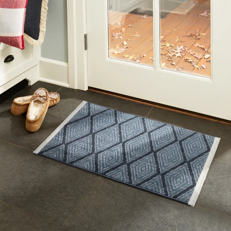 Town & Country Everyday Rein Solid Diamond Everwash Non-Slip Backing Washable Area Rug Blue