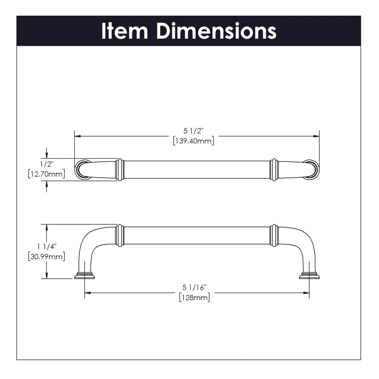 Cottage Kitchen Cabinet Handles, Solid Core Drawer Pulls for Cabinet Doors, 5-1/16" (128mm)